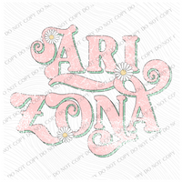 Arizona Retro Swirl Daisies Distressed Pink & Green Spring & Summer Digital Design, PNG