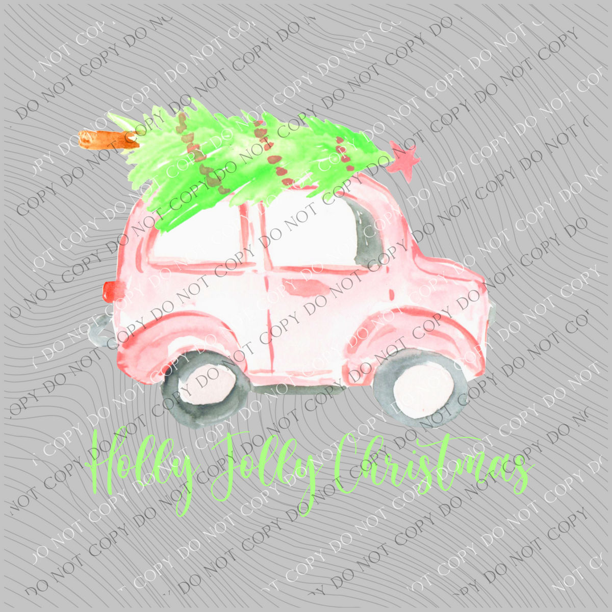 Holly Jolly Christmas Car & Christmas Tree Pinks and Greens Pastel Colors Digital Download, PNG