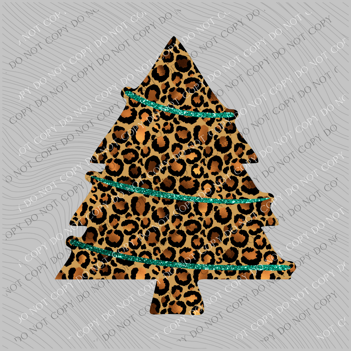 Leopard Foil Christmas Tree with Green Glitter Garland Detail Digital Download, PNG