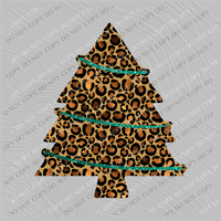 Leopard Foil Christmas Tree with Green Glitter Garland Detail Digital Download, PNG