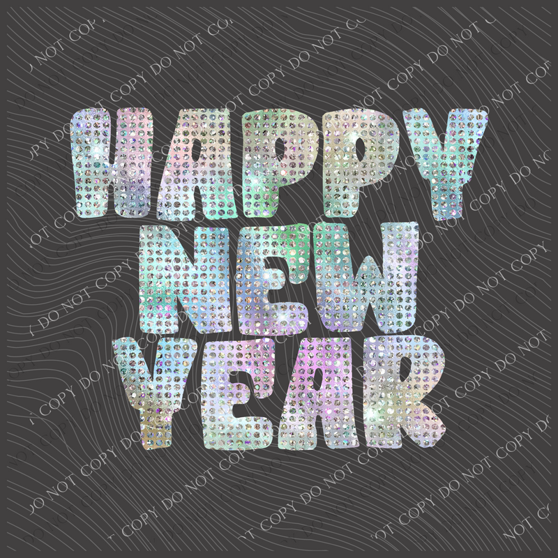 Happy New Year Halographic Bling Digital Design, PNG