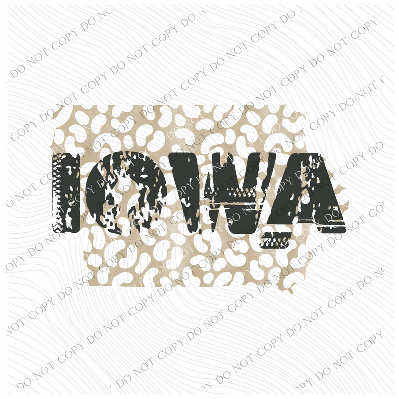 IA Iowa Khaki/Faded Black Leopard State Distressed Digital Design, PNG