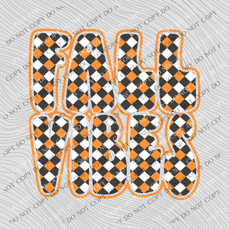 Fall Vibes Gingham Outlined Orange/Black/White Digital Design, PNG