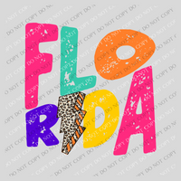 Florida Colorful Distressed Leopard Lightning Bolt