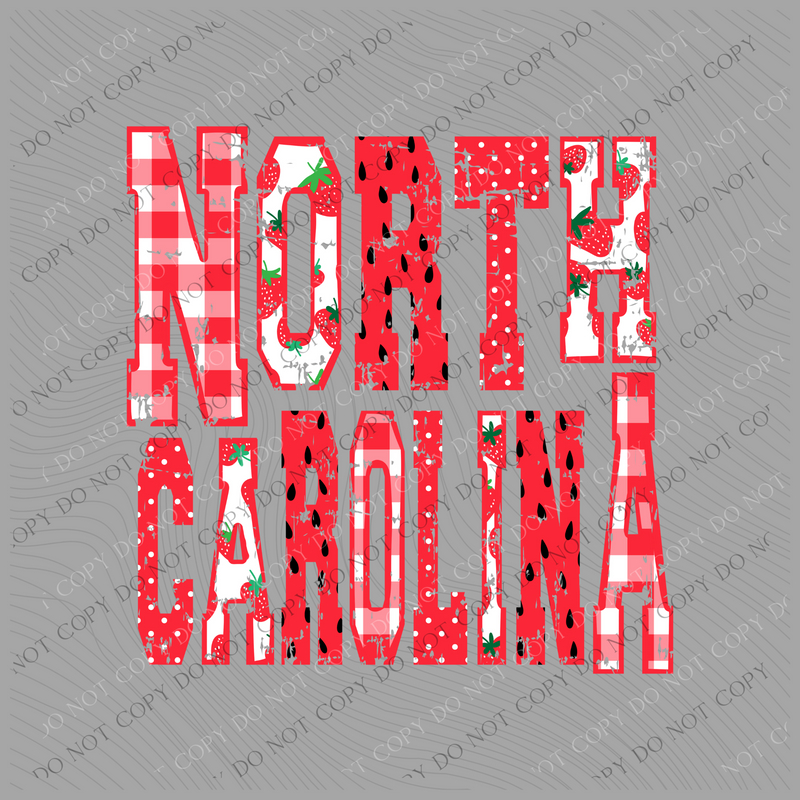 North Carolina Strawberries, Gingham & Polka Dots Reds/White Distressed Digital Design, PNG