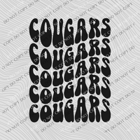 Cougars Groovy Wave Stacked Digital Design PNG, Both Black and White Designs Incuded