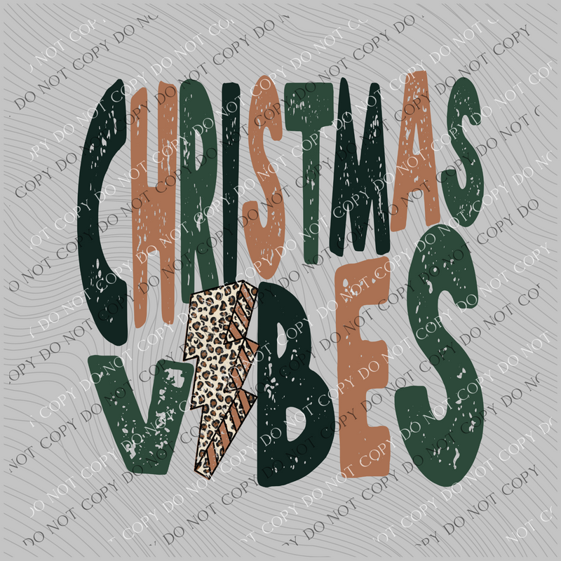 Christmas Vibes Distressed Greens/Brown Leopard Lightning Bolt Digital Download, PNG