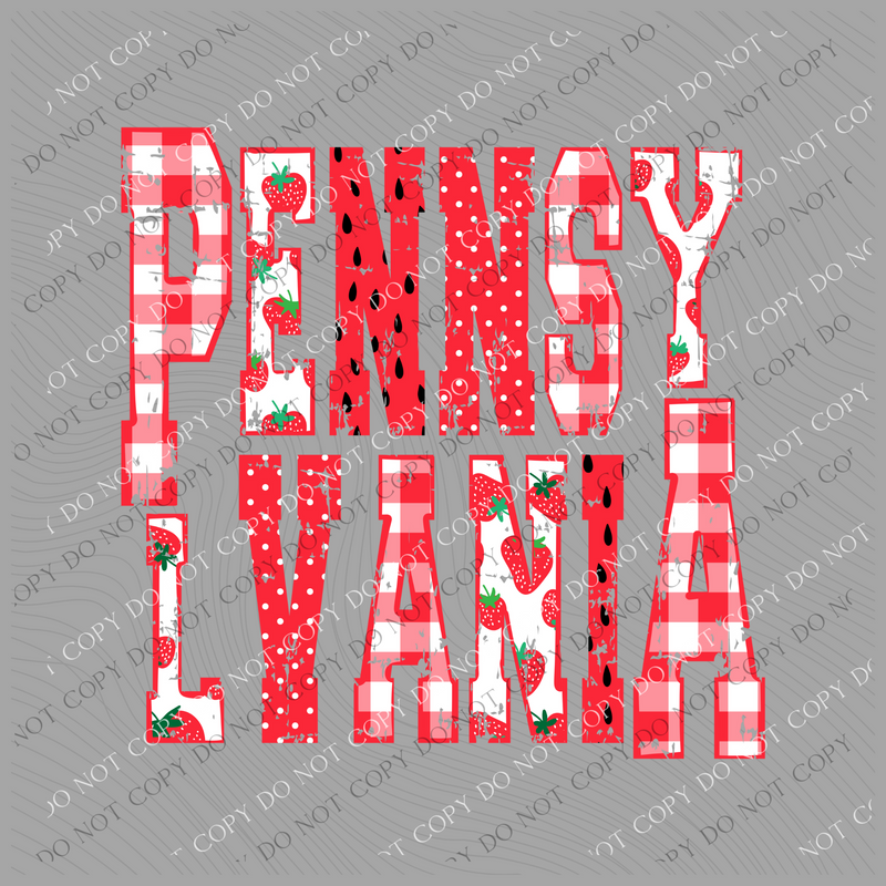 Pennsylvania Strawberries, Gingham & Polka Dots Reds/White Distressed Digital Design, PNG