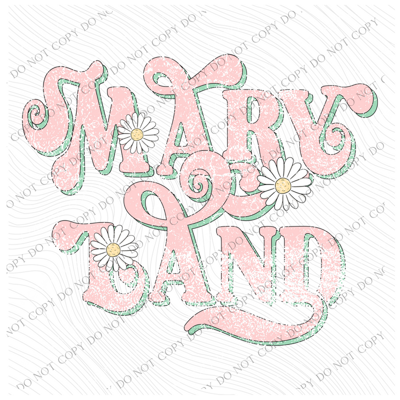 Maryland Retro Swirl Daisies Distressed Pink & Green Spring & Summer Digital Design, PNG