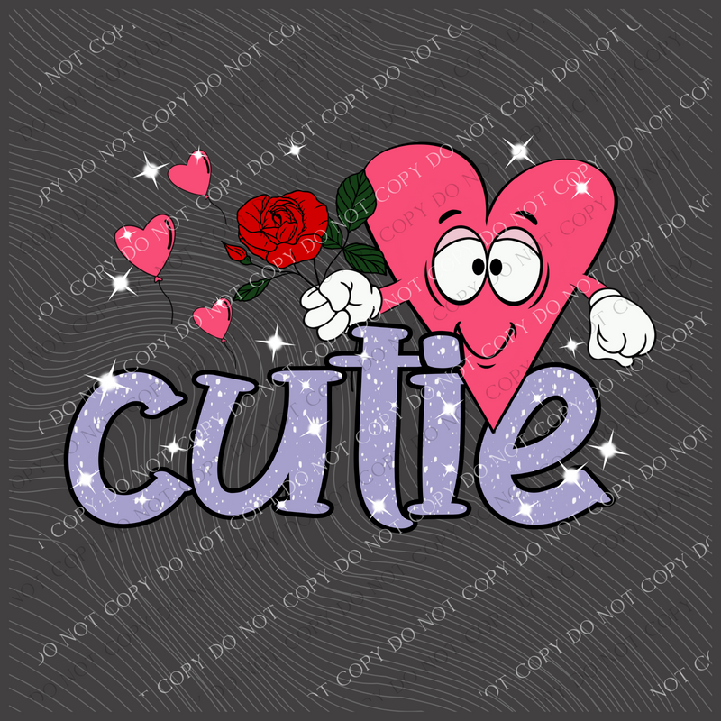 Cutie Character Heart with Flowers & Balloons Valentine Digital Download, PNG