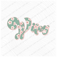 Wifey Vintage Floral Green, Pink & Cream Digial Design, PNG