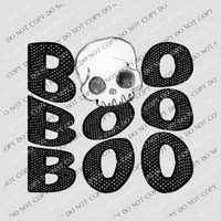 Boo Distressed Wavy Stacked Skull Digital Design PNG, Black/White