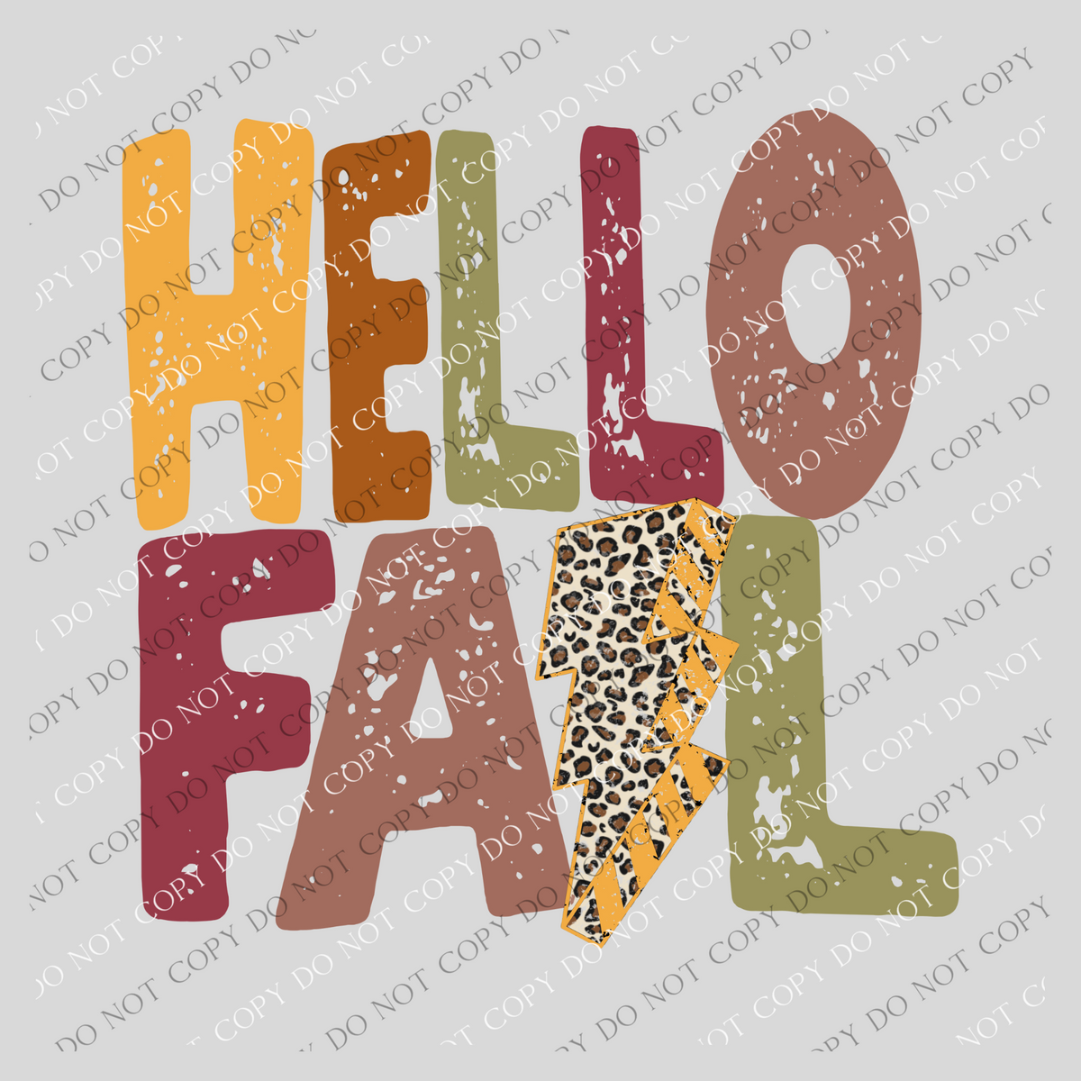 Hello Fall Colorful Distressed Leopard Lightning Bolt Digital Design PNG