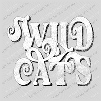 Wildcats Swirl Distressed White & Black Digital Design, PNG