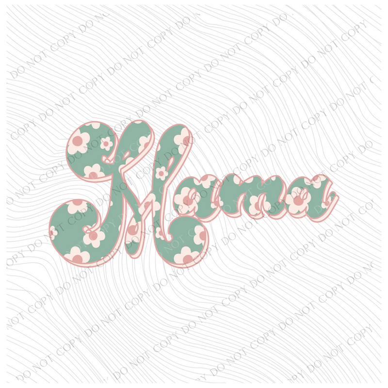 Mama Vintage Floral Green, Pink & Cream Digial Design, PNG
