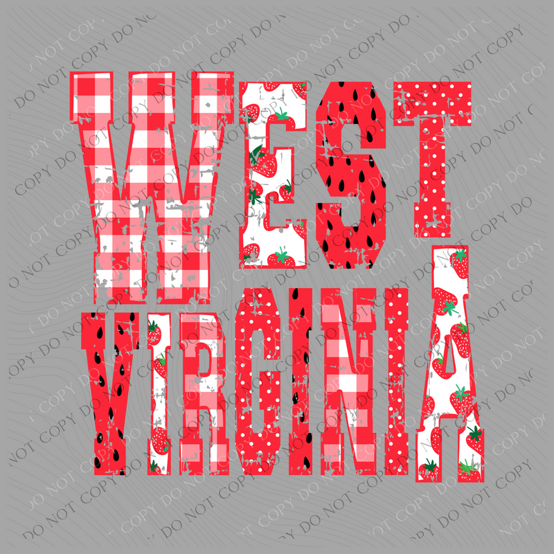West Virginia Strawberries, Gingham & Polka Dots Reds/White Distressed Digital Design, PNG