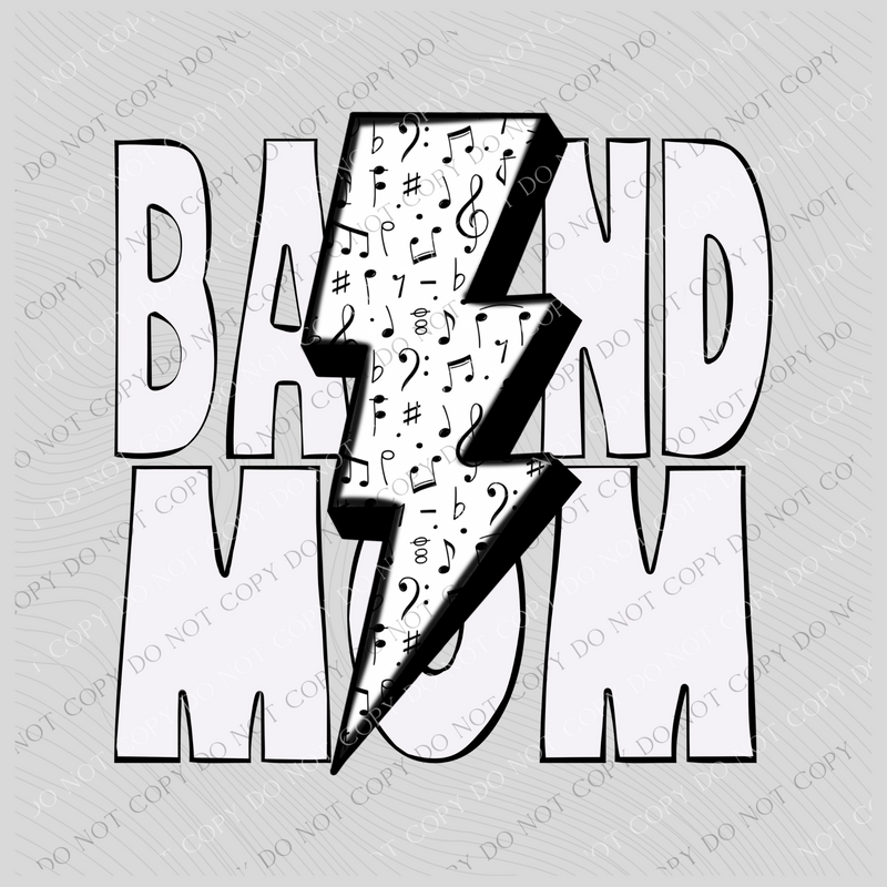 Band Mom Notes Lightning Bolt White/Black Digital Design, PNG