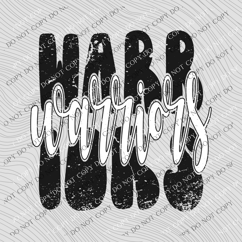 Warriors Distressed Stacked Cutout Black/White Digital Design, PNG
