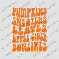 Fall Favorites List Groovy Wave Stacked Digital Design, PNG, in Pumpkin Orange