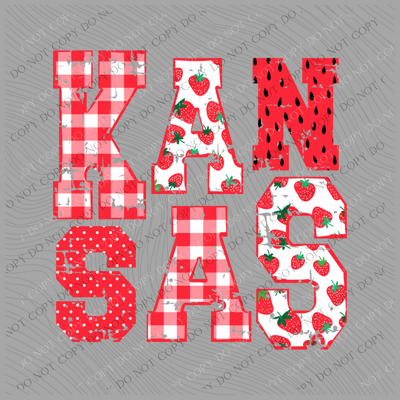 Kansas Strawberries, Gingham & Polka Dots Reds/White Distressed Digital Design, PNG