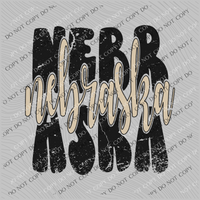 Nebraska Distressed Stacked Cutout Black/Sandstone Digital Design, PNG