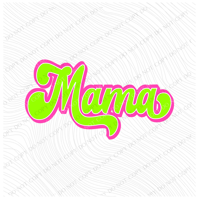 Mama Neon Green and Pink Retro Shadow Digital Design, PNG