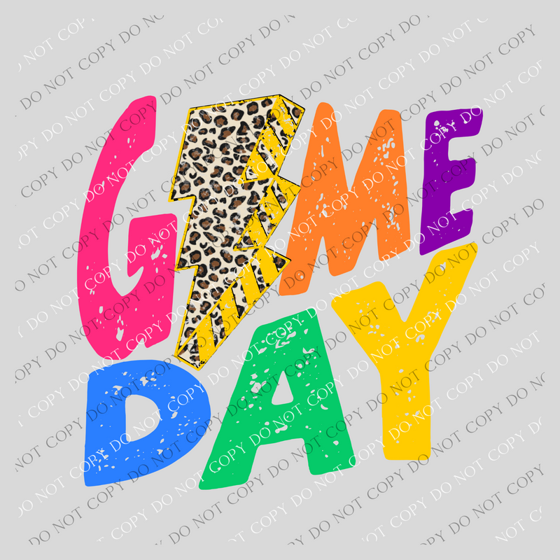 Game Day Bright Colorful Distressed Leopard Lightning Bolt Digital Design PNG