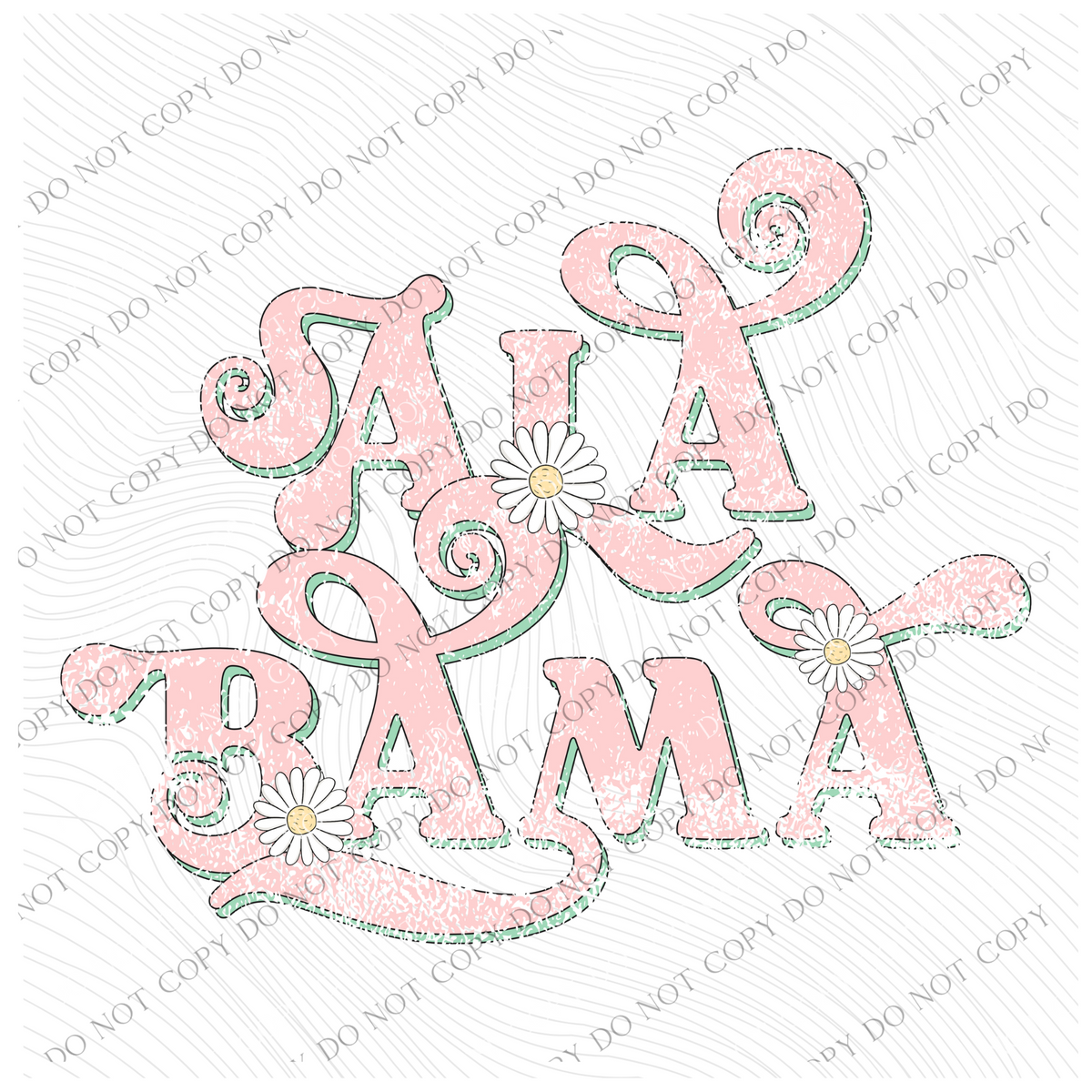 Alabama Retro Swirl Daisies Distressed Pink & Green Spring & Summer Digital Design, PNG