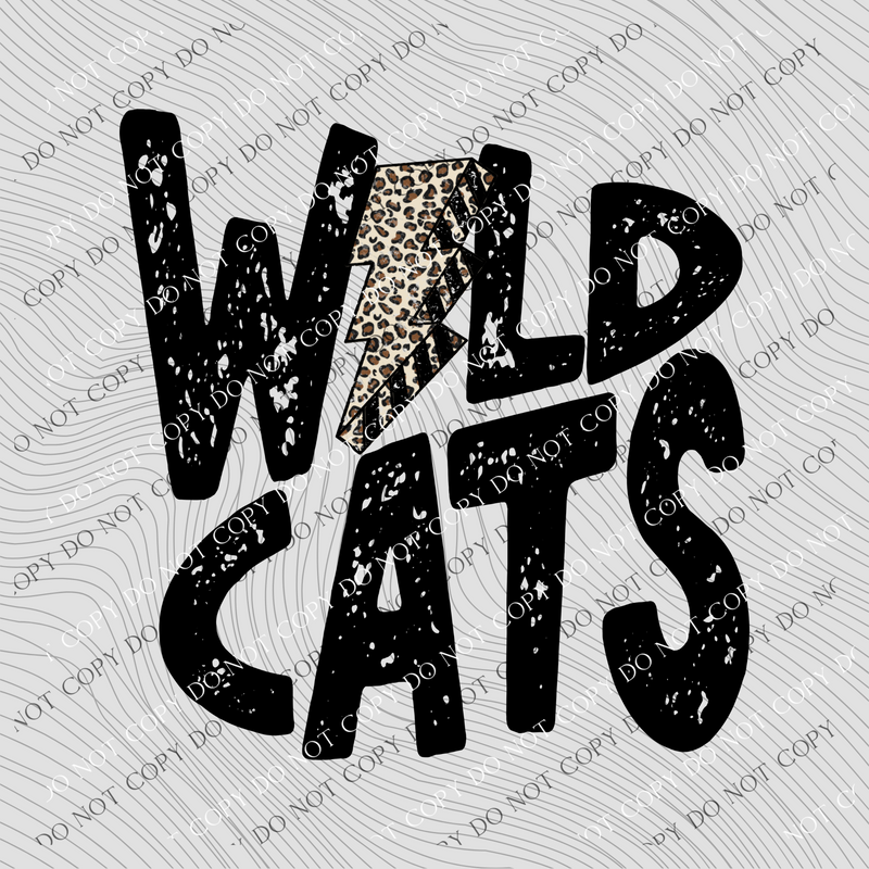 Wildcats Black Distressed Leopard Lightning Bolt Digital Design, PNG