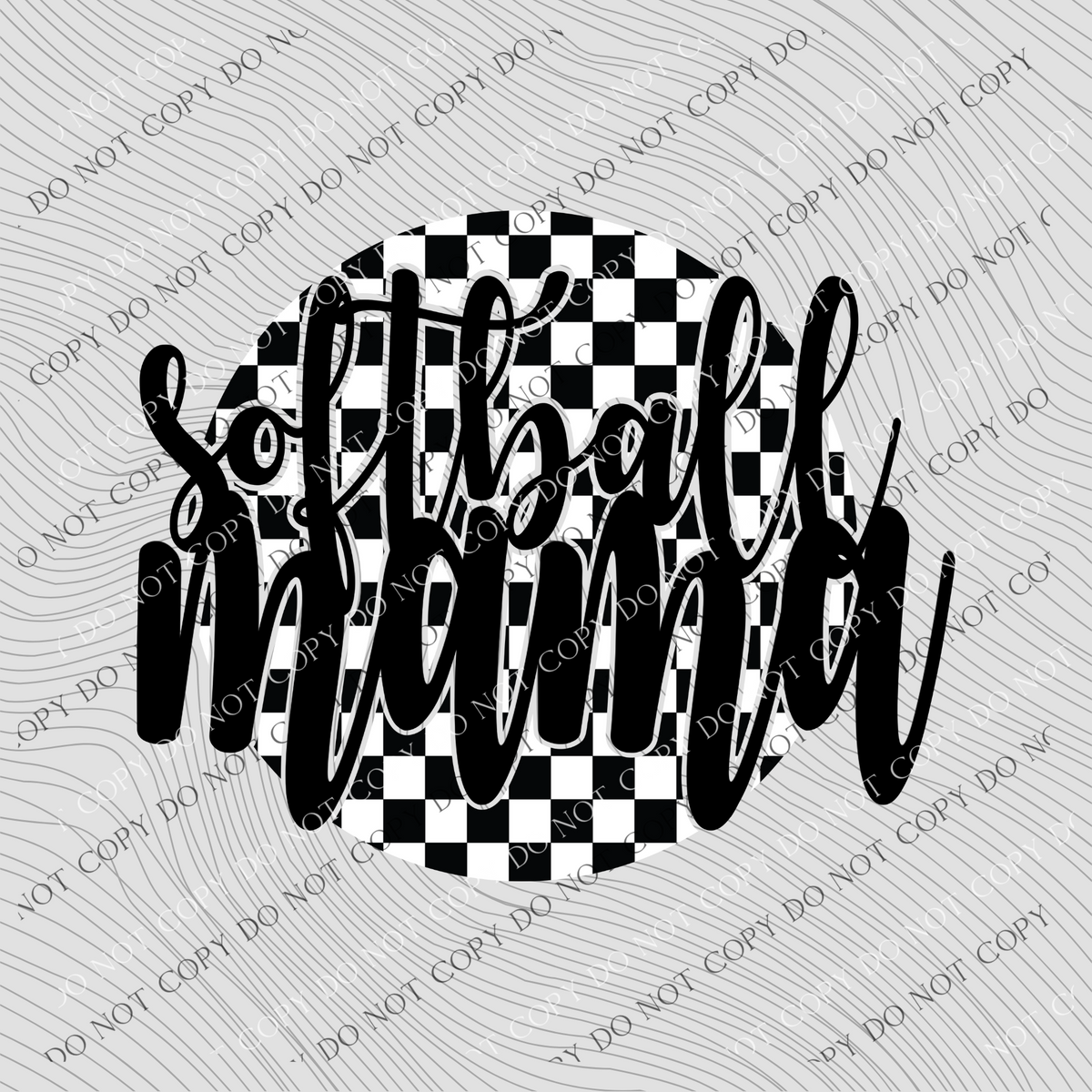 Softball Mama Checkered Circle Cutout Black/White Digital Design, PNG