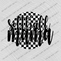 Softball Mama Checkered Circle Cutout Black/White Digital Design, PNG