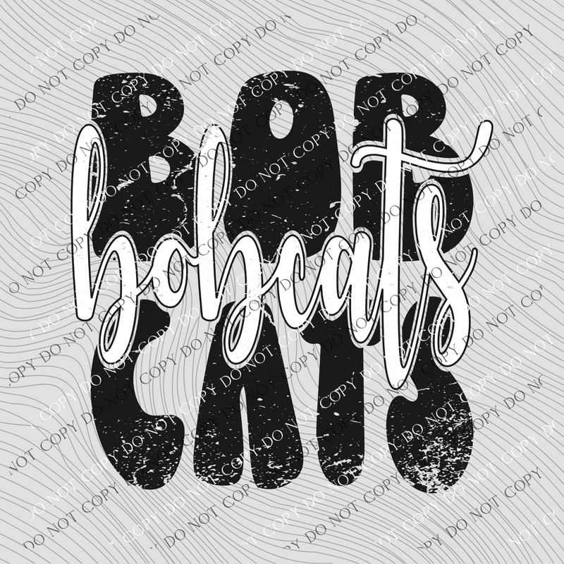 Bobcats Distressed Stacked Cutout Black/White Digital Design, PNG