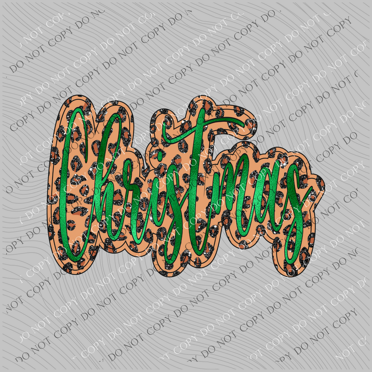 Christmas Script Leopard Glitter and Green Foil PNG, Digital Design Copy