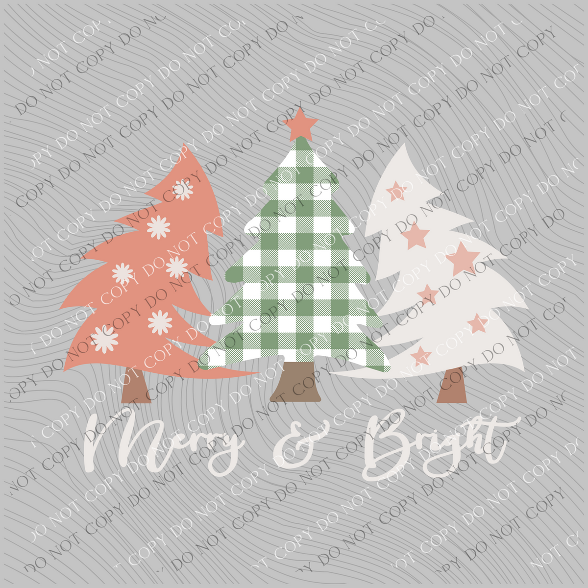 Merry & Bright Christmas Trees Pinks, Greens and White Christmas Digital Download, PNG