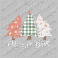 Merry & Bright Christmas Trees Pinks, Greens and White Christmas Digital Download, PNG