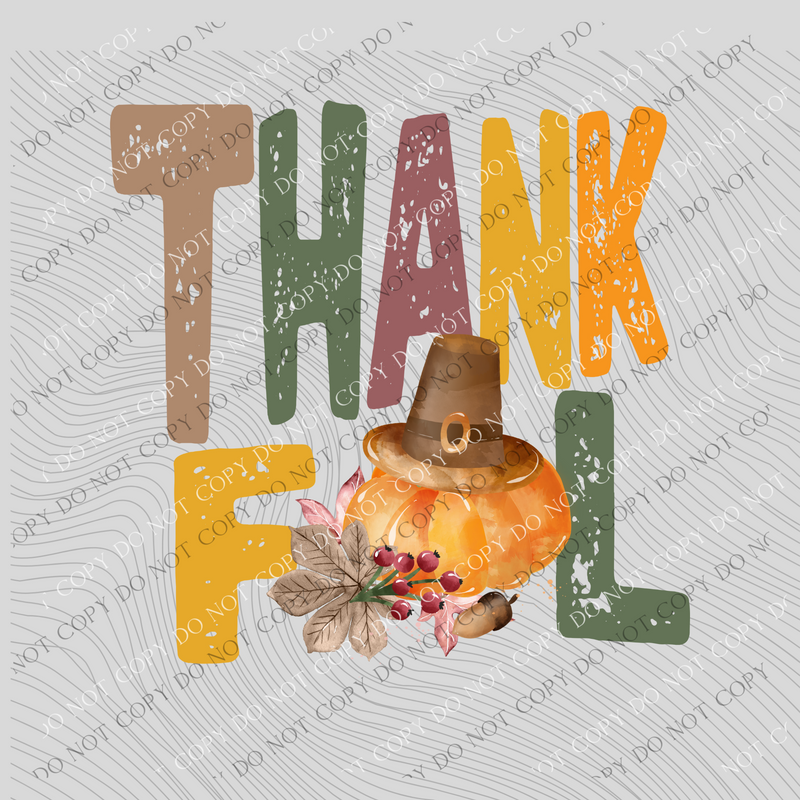 Thankful Pilgram Pumpkin Distressed in Fall Colors Design PNG, Digital Download