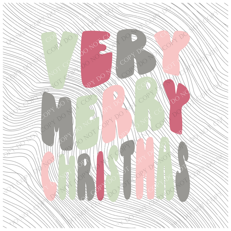 Very Merry Christmas Groovy Wave in Pinks, Greens and Grey PNG, Digital Download