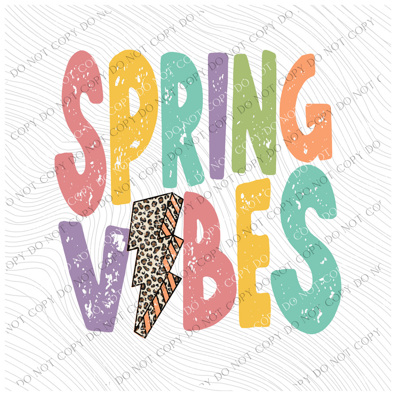 Spring Vibes Pastels Distressed Leopard Lightning Bolt Digital Design, PNG