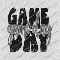Game Day Distressed Stacked Cutout Black/Grey Digital Design, PNG