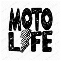Moto Life Distressed Black Checkered Lightning Bolt Design PNG, Digital Download