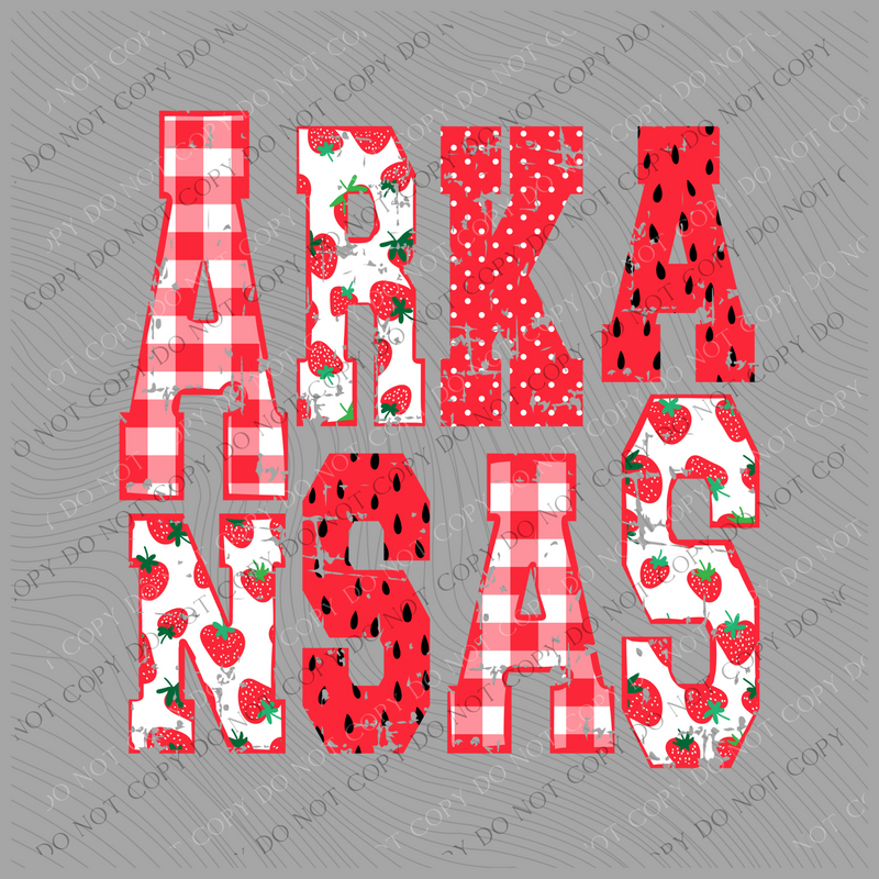 Arkansas Strawberries, Gingham & Polka Dots Reds/White Distressed Digital Design, PNG