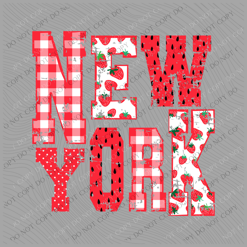 New York Strawberries, Gingham & Polka Dots Reds/White Distressed Digital Design, PNG