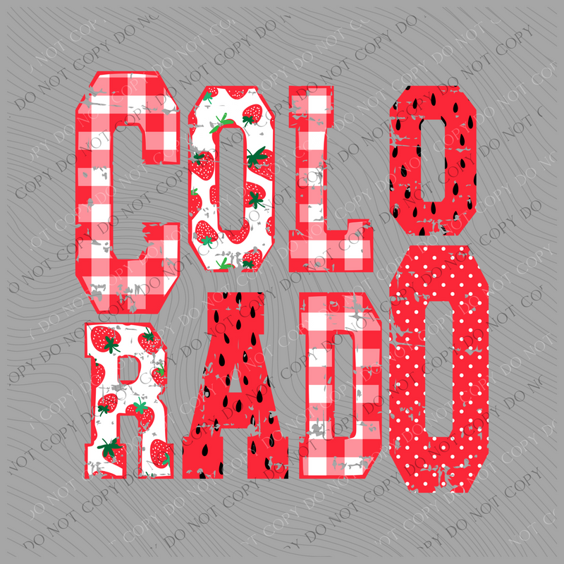 Colorado Strawberries, Gingham & Polka Dots Reds/White Distressed Digital Design, PNG