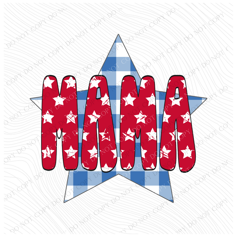 Mama Gingham Star Red White Blue Digital Design, PNG