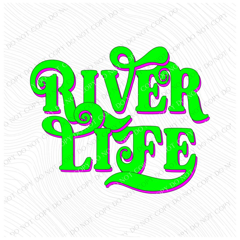 River Life Swirl Non Distressed Neon Green & Pink Digital Design, PNG