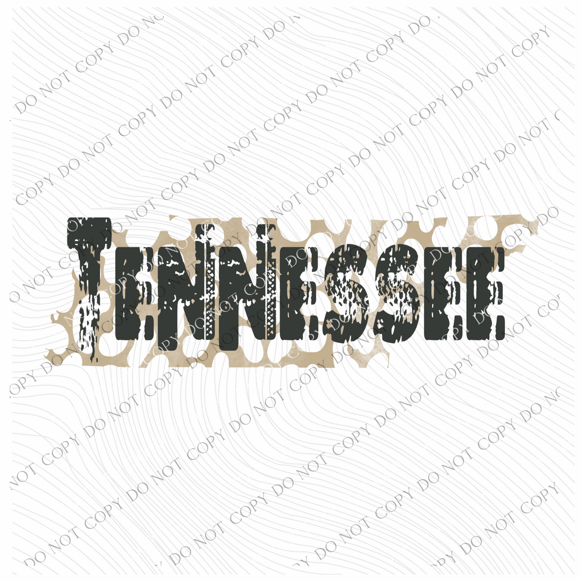 TN Tennessee Khaki/Faded Black Leopard State Distressed Digital Design, PNG