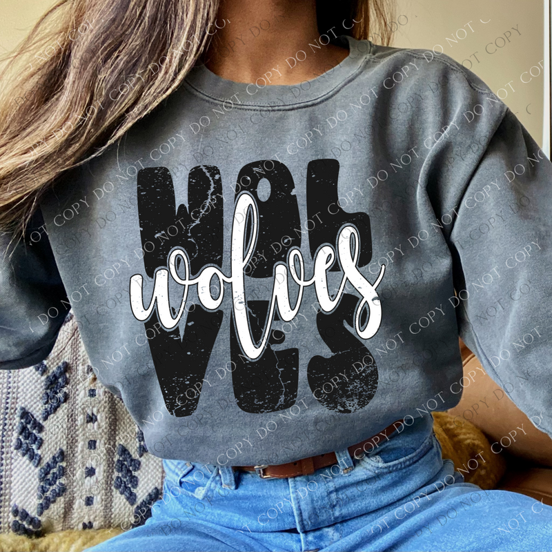 Wolves Distressed Stacked Cutout Black/White Digital Design, PNG ...