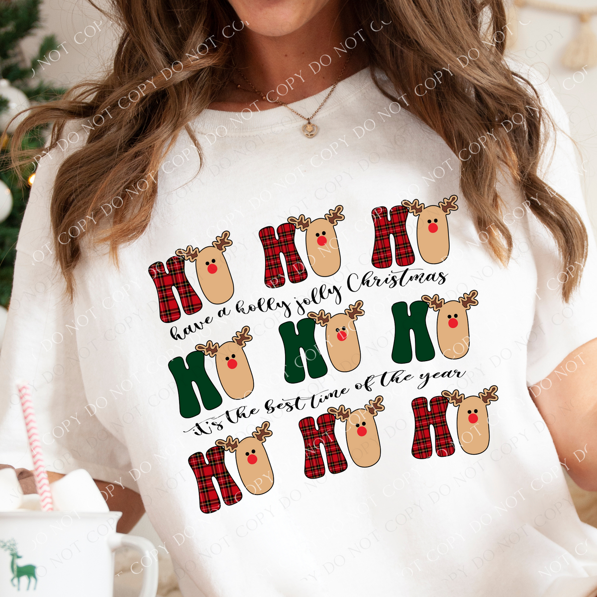 Ho Ho Ho Have a Holly Jolly Christmas it's the Best Time of the Year Reindeer Red/Green Plaid Stacked Digital Download, PNG