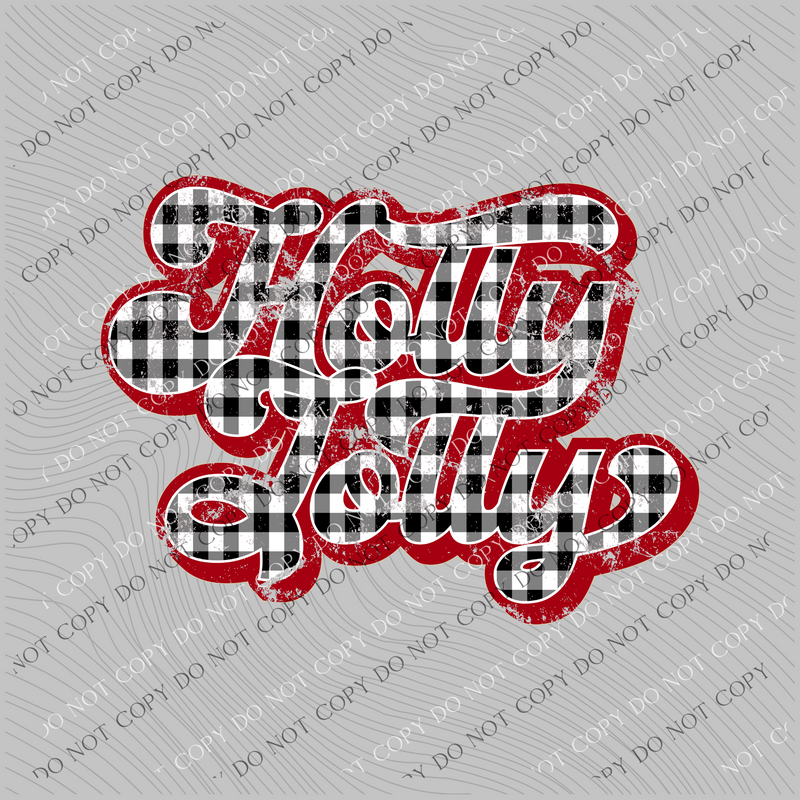 Holly Jolly Distressed Retro Shadow Black/White/Red Buffalo Plaid Christmas PNG, Digital Download Active