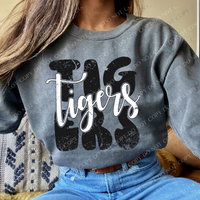 Tigers Distressed Stacked Cutout Black/White Digital Design, PNG